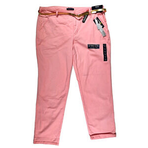BANDOLINO Michele Stretch Chino Straight Leg Jeans Size 14 Pink, Reversible Belt